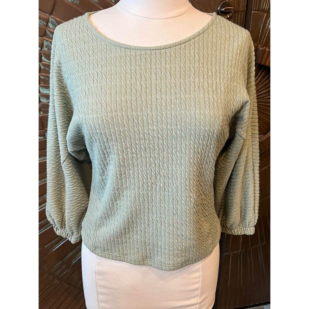 Anthropologie Green Textured Puff Sleeve Top XS New with tags Chic Minimalist